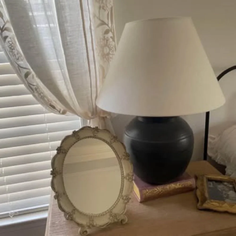 Vintage Syroco Inc Weathered Off White Easel Vanity  Oval Mirrored